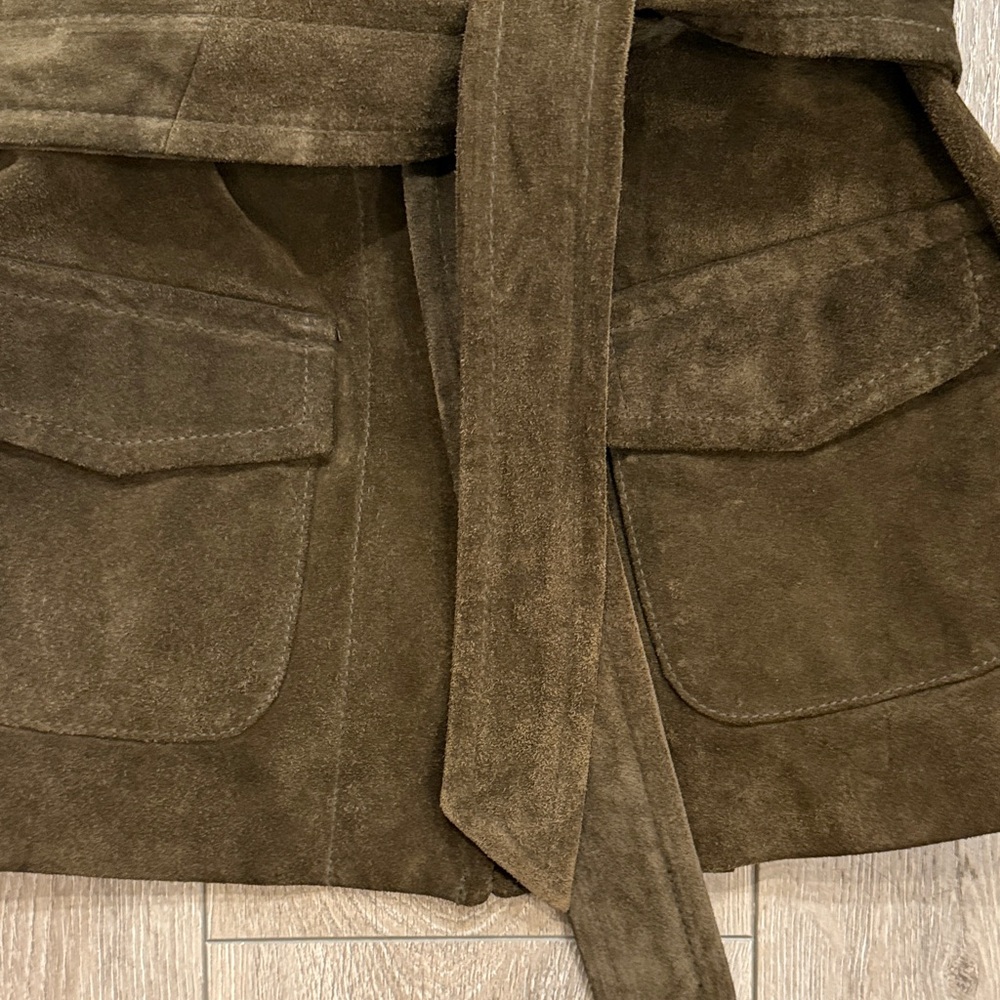 Ann Taylor Olive Green/Brown Suede Belted Blazer Jacket 2 NWOT - Picture 4 of 9